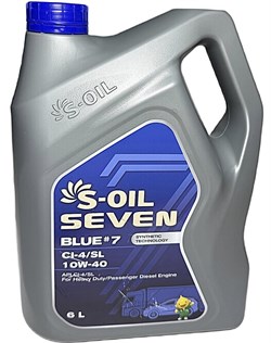 Масло моторное S-OIL 7 BLUE#7 CI-4/SL 10W40 (полусинтетика, 6л) E107876